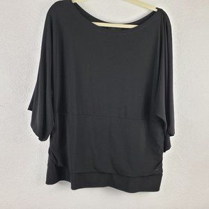 Lane Bryant Women's Size 14/16 Black Butterfly Sleeve Blouse Ruched Sides Flatte